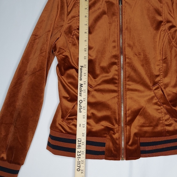 Palomares Velour Bomber Jacket Women Medium Rust Brown Zip Pocket Retro Vintage - Picture 3 of 6
